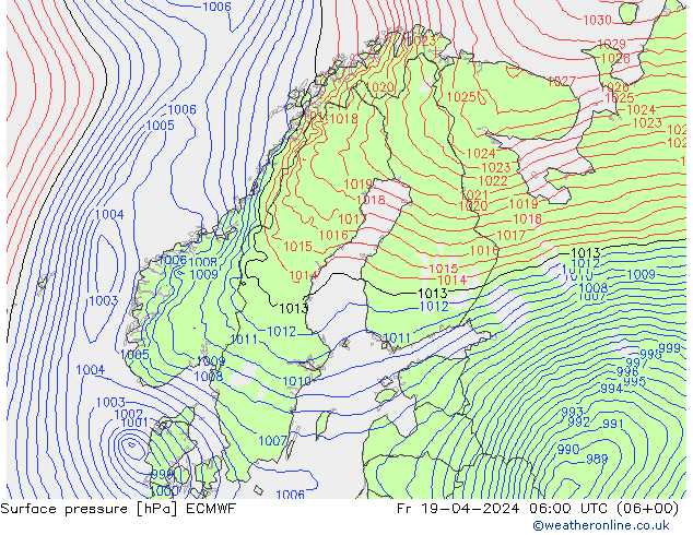 Surface pressure ECMWF Fr 19.04.2024 06 UTC