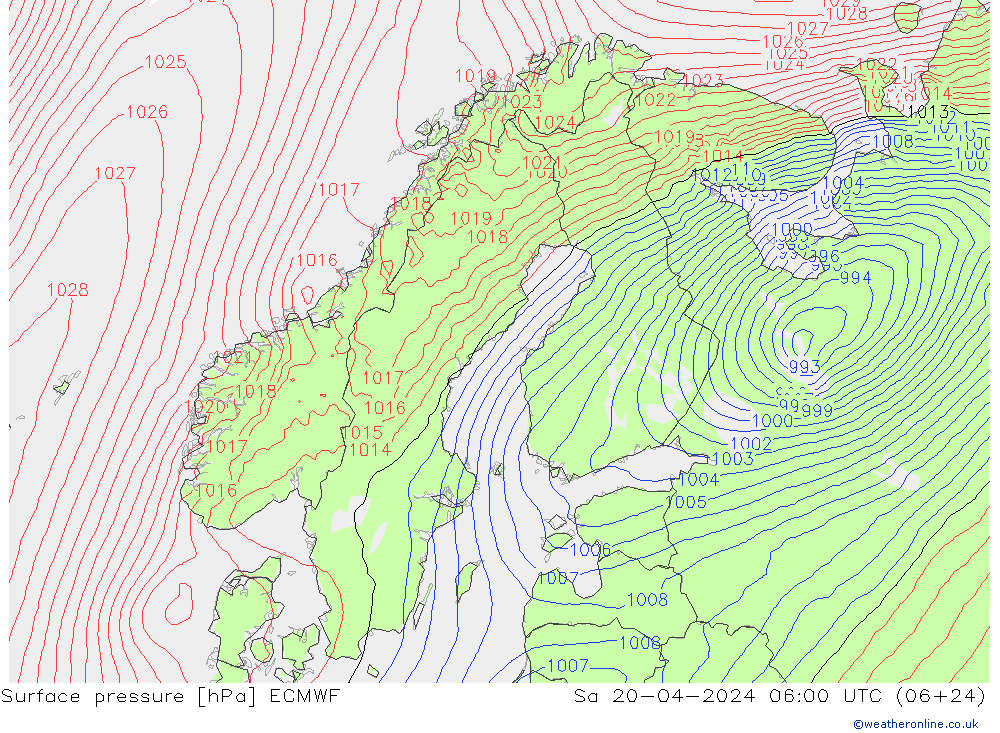 Bodendruck ECMWF Sa 20.04.2024 06 UTC
