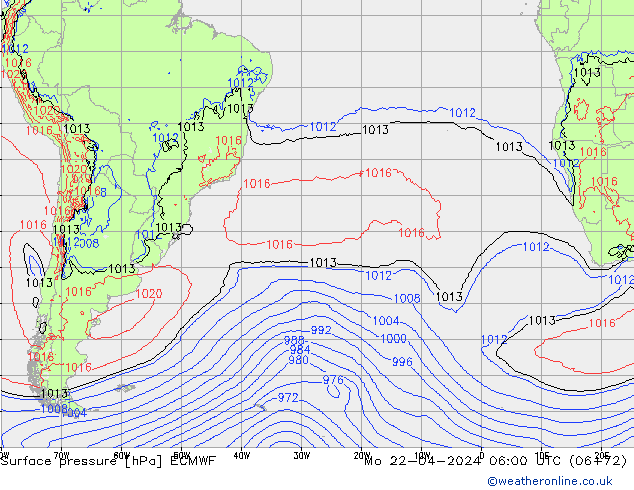 Bodendruck ECMWF Mo 22.04.2024 06 UTC