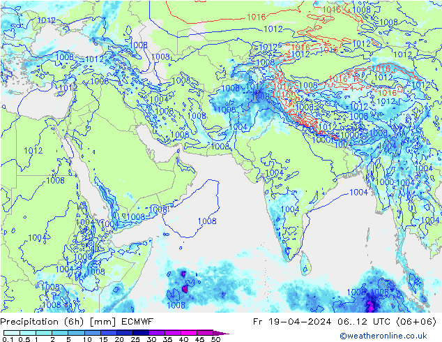 Prec 6h/Wind 10m/950 ECMWF ven 19.04.2024 12 UTC