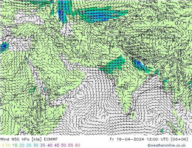 Prec 6h/Wind 10m/950 ECMWF ven 19.04.2024 12 UTC