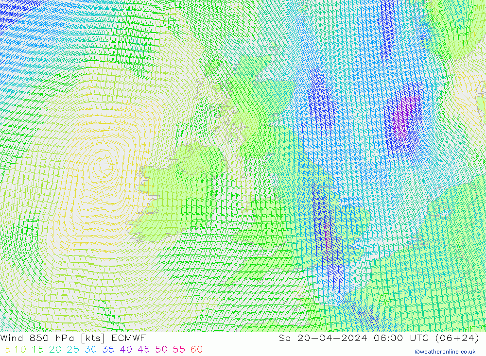 Wind 850 hPa ECMWF Sa 20.04.2024 06 UTC