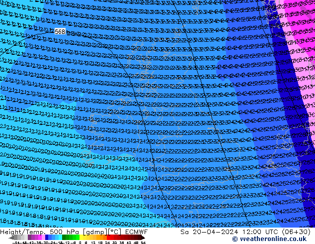 Z500/Rain (+SLP)/Z850 ECMWF sáb 20.04.2024 12 UTC