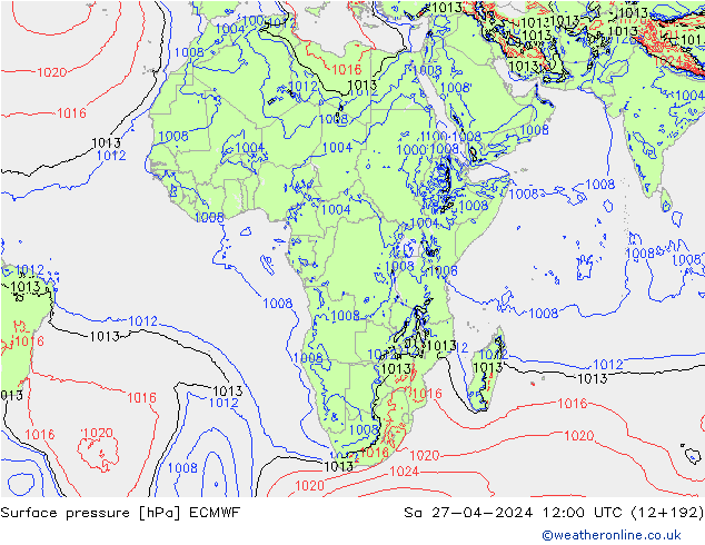 Surface pressure ECMWF Sa 27.04.2024 12 UTC
