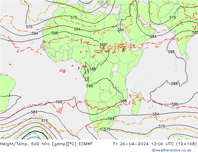 Hoogte/Temp. 500 hPa ECMWF vr 26.04.2024 12 UTC