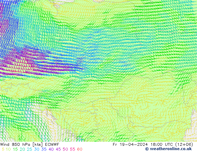 Wind 850 hPa ECMWF Fr 19.04.2024 18 UTC