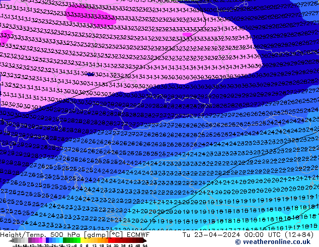 Height/Temp. 500 hPa ECMWF Tu 23.04.2024 00 UTC