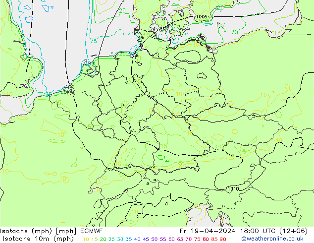 Isotachs (mph) ECMWF пт 19.04.2024 18 UTC