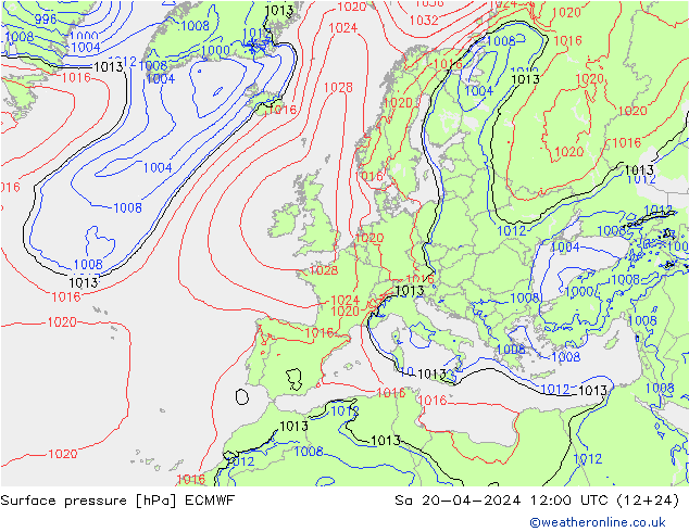 приземное давление ECMWF сб 20.04.2024 12 UTC