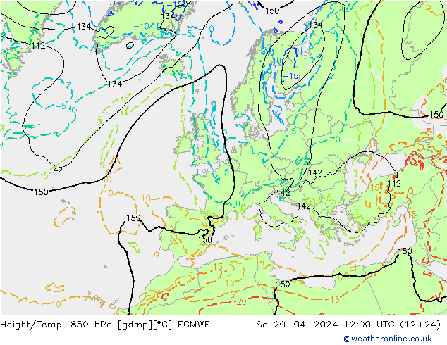 Height/Temp. 850 hPa ECMWF so. 20.04.2024 12 UTC