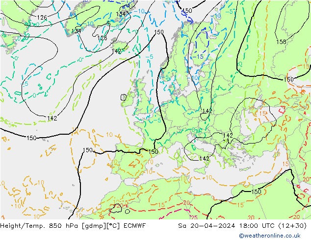 Height/Temp. 850 hPa ECMWF Sa 20.04.2024 18 UTC