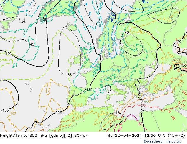 Z500/Rain (+SLP)/Z850 ECMWF Mo 22.04.2024 12 UTC