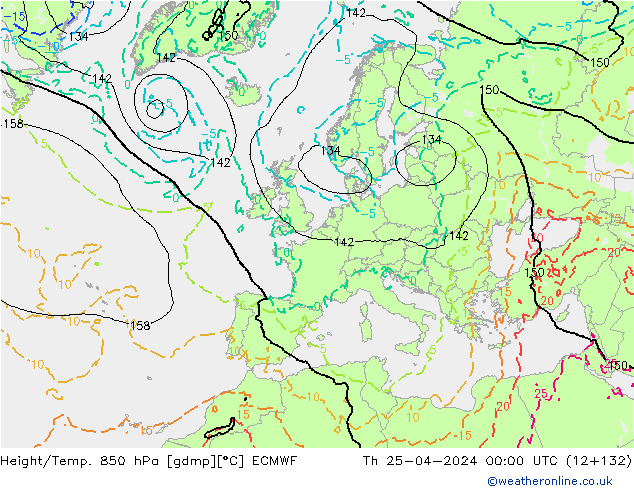 Z500/Rain (+SLP)/Z850 ECMWF Th 25.04.2024 00 UTC