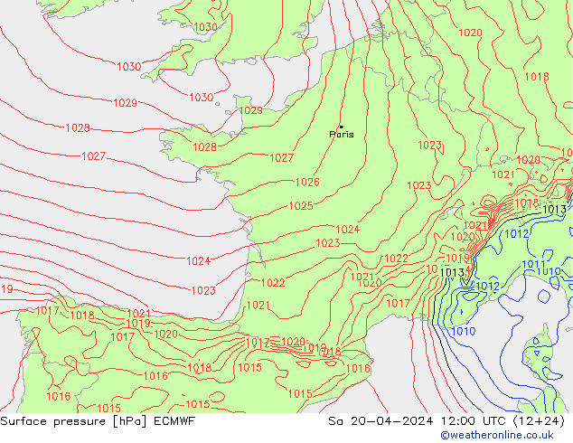 pressão do solo ECMWF Sáb 20.04.2024 12 UTC