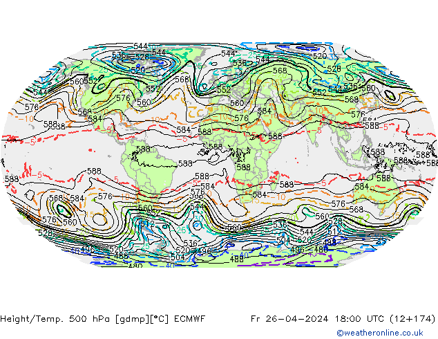 Height/Temp. 500 hPa ECMWF Fr 26.04.2024 18 UTC
