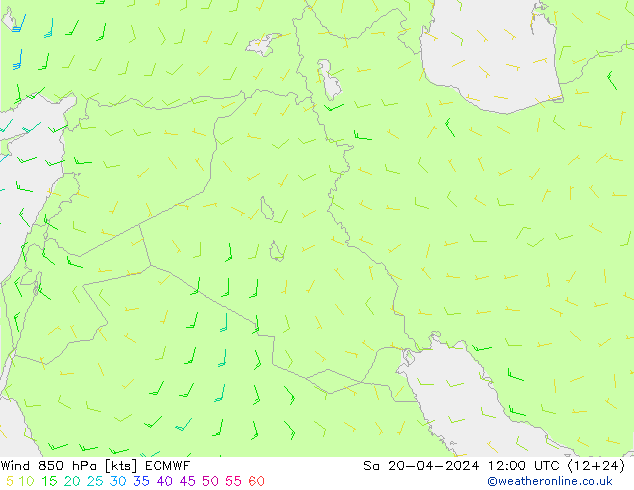 wiatr 850 hPa ECMWF so. 20.04.2024 12 UTC