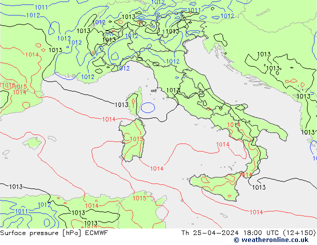 Pressione al suolo ECMWF gio 25.04.2024 18 UTC