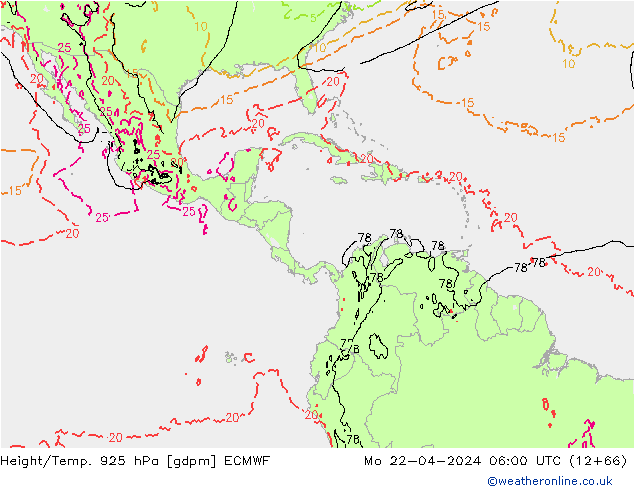 Height/Temp. 925 hPa ECMWF Mo 22.04.2024 06 UTC