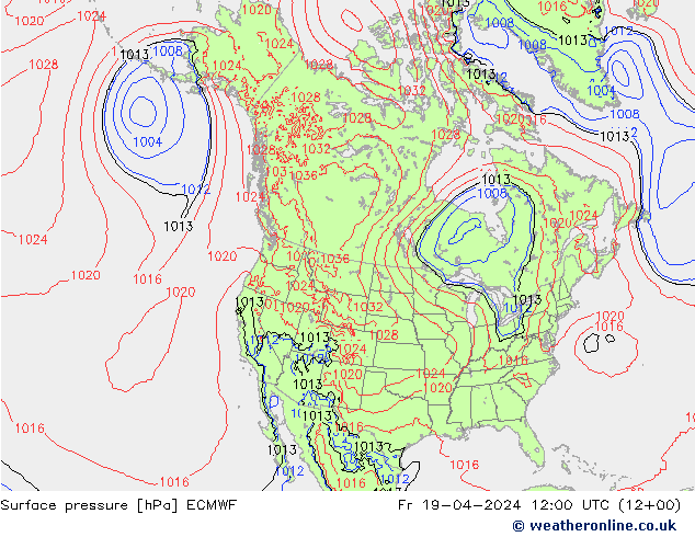 Bodendruck ECMWF Fr 19.04.2024 12 UTC