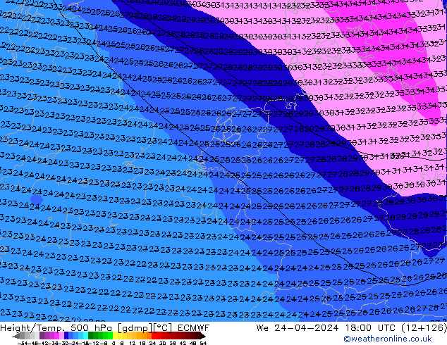 Géop./Temp. 500 hPa ECMWF mer 24.04.2024 18 UTC