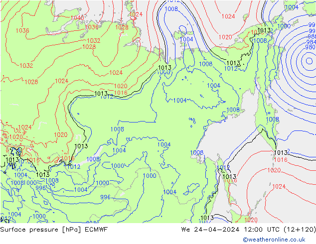 приземное давление ECMWF ср 24.04.2024 12 UTC
