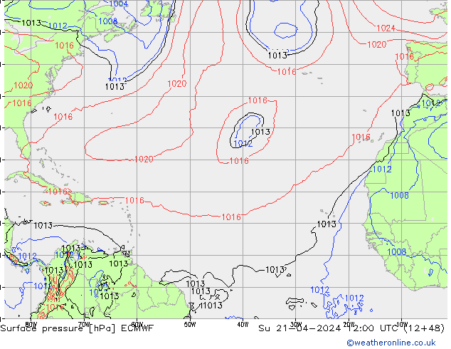 pressão do solo ECMWF Dom 21.04.2024 12 UTC