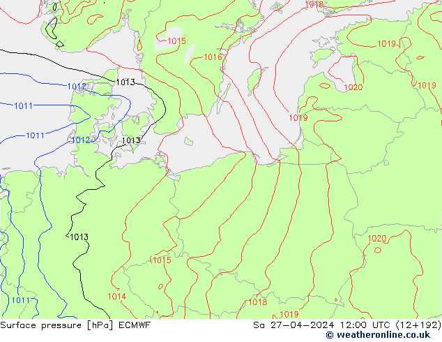 Luchtdruk (Grond) ECMWF za 27.04.2024 12 UTC