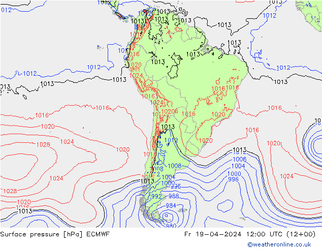 pressão do solo ECMWF Sex 19.04.2024 12 UTC