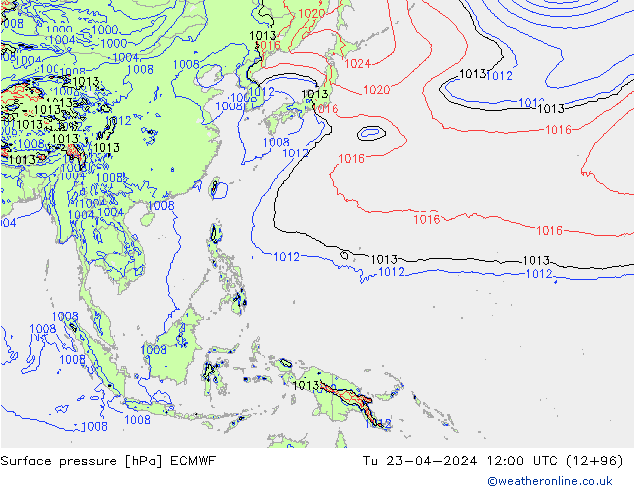 pressão do solo ECMWF Ter 23.04.2024 12 UTC