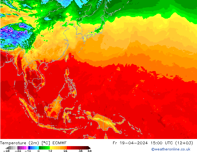 Sıcaklık Haritası (2m) ECMWF Cu 19.04.2024 15 UTC