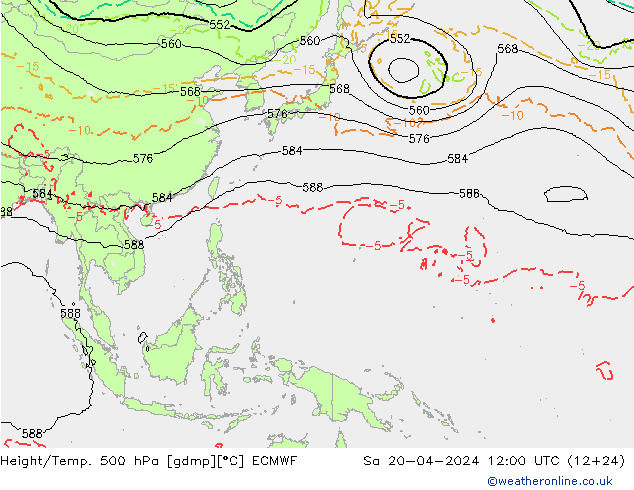Z500/Rain (+SLP)/Z850 ECMWF Sa 20.04.2024 12 UTC