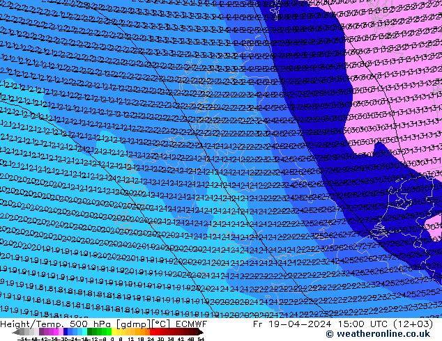 Height/Temp. 500 hPa ECMWF Fr 19.04.2024 15 UTC