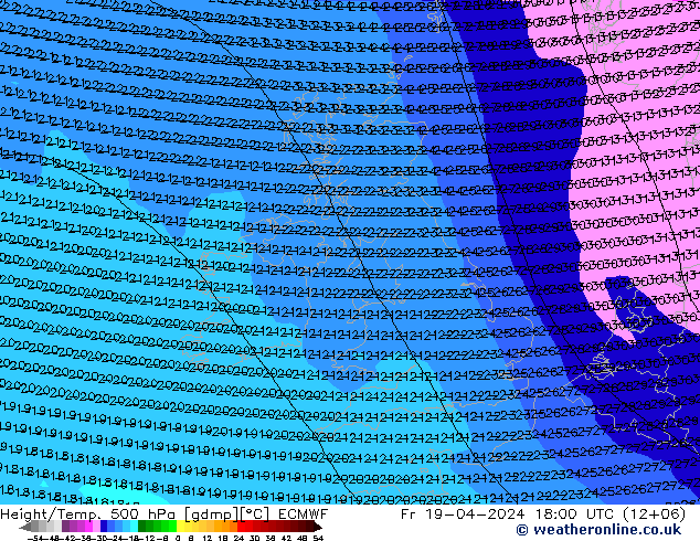 Z500/Rain (+SLP)/Z850 ECMWF Fr 19.04.2024 18 UTC