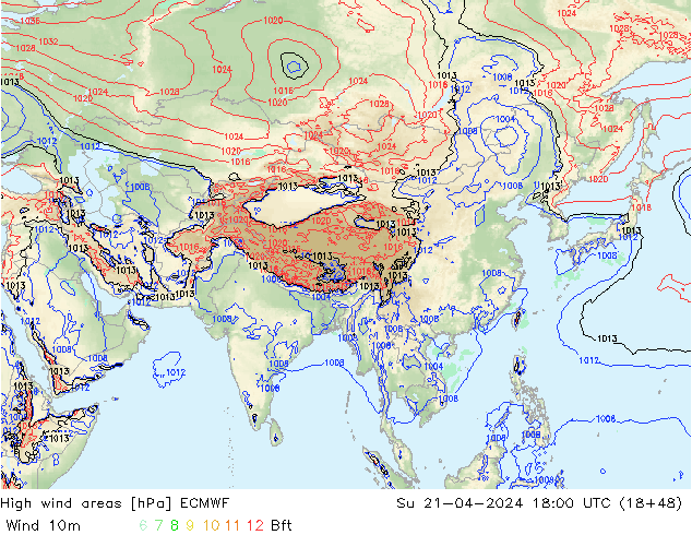 High wind areas ECMWF Su 21.04.2024 18 UTC