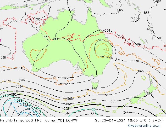 Height/Temp. 500 hPa ECMWF Sa 20.04.2024 18 UTC