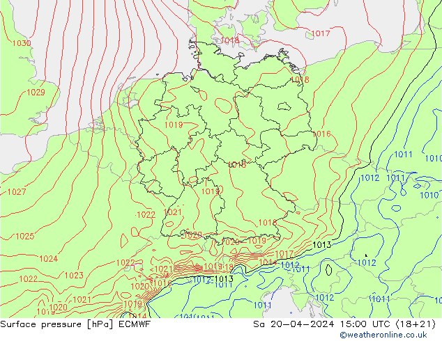 Surface pressure ECMWF Sa 20.04.2024 15 UTC