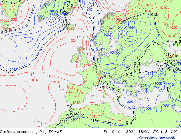 Pressione al suolo ECMWF ven 19.04.2024 18 UTC