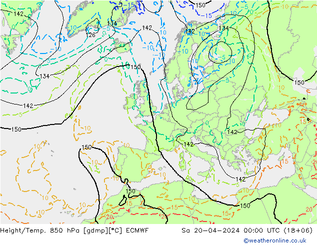 Height/Temp. 850 hPa ECMWF Sa 20.04.2024 00 UTC