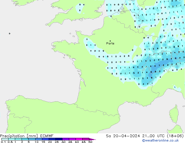 Precipitation ECMWF Sa 20.04.2024 00 UTC