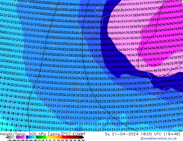 Z500/Rain (+SLP)/Z850 ECMWF So 21.04.2024 18 UTC