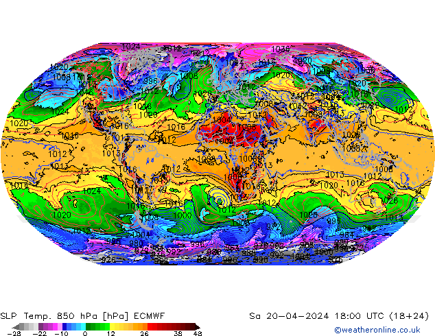SLP/Temp. 850 hPa ECMWF Sa 20.04.2024 18 UTC