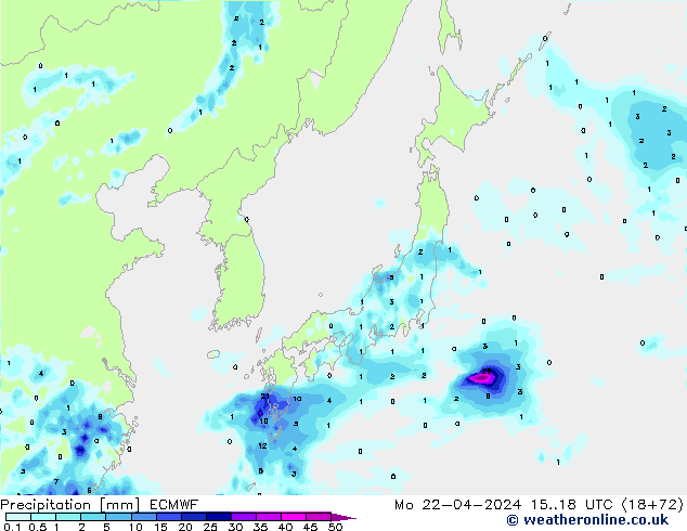 Precipitation ECMWF Mo 22.04.2024 18 UTC