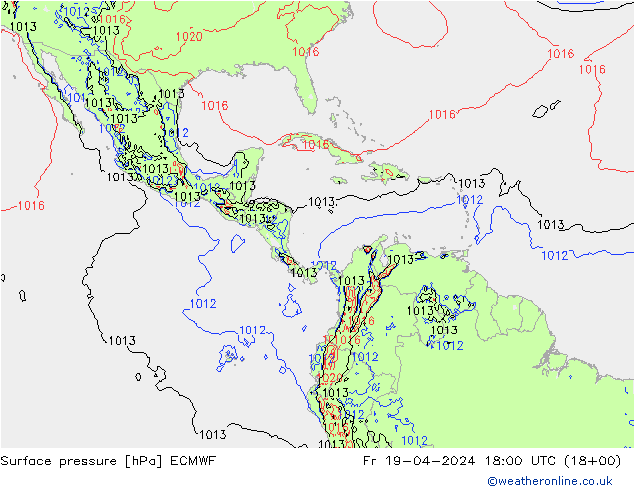 Yer basıncı ECMWF Cu 19.04.2024 18 UTC