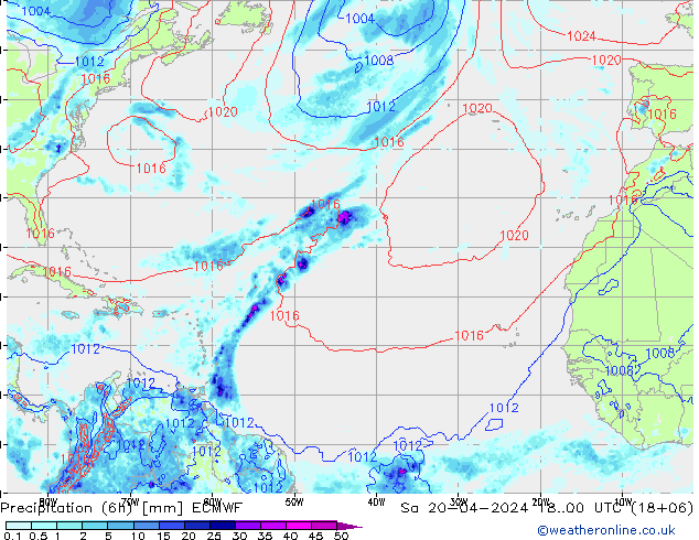 Precipitation (6h) ECMWF Sa 20.04.2024 00 UTC