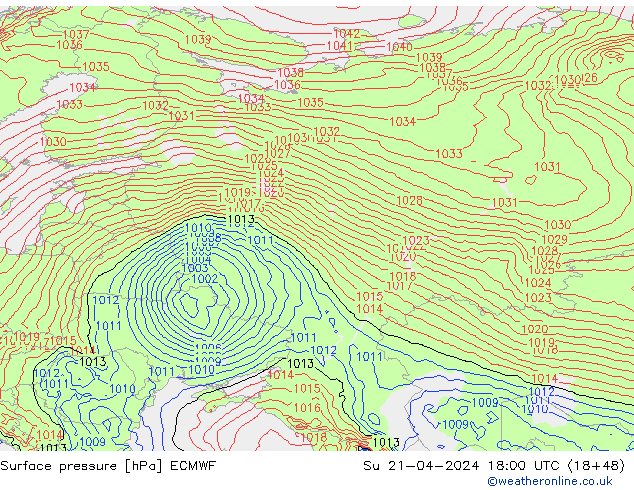 pressão do solo ECMWF Dom 21.04.2024 18 UTC