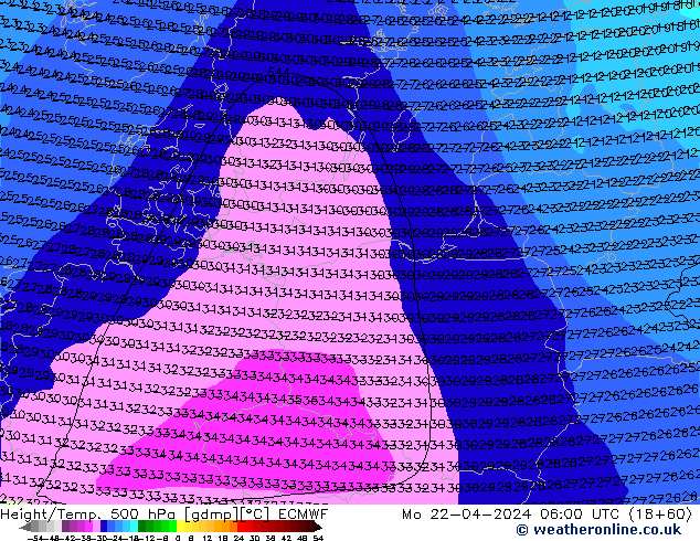 Z500/Rain (+SLP)/Z850 ECMWF Mo 22.04.2024 06 UTC