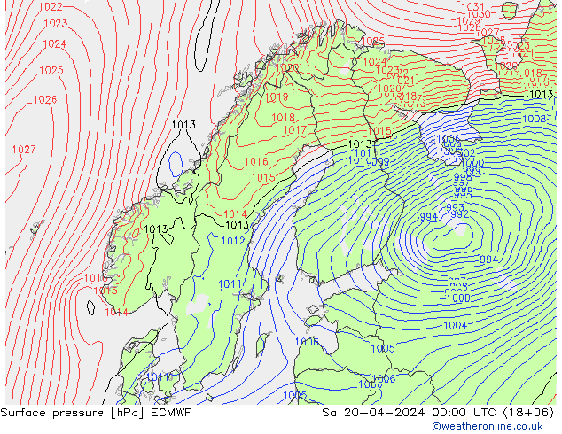 Bodendruck ECMWF Sa 20.04.2024 00 UTC