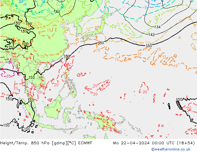 Z500/Rain (+SLP)/Z850 ECMWF Mo 22.04.2024 00 UTC