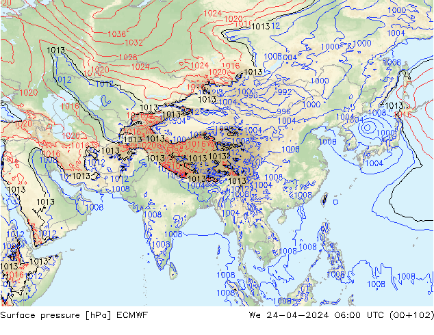 приземное давление ECMWF ср 24.04.2024 06 UTC