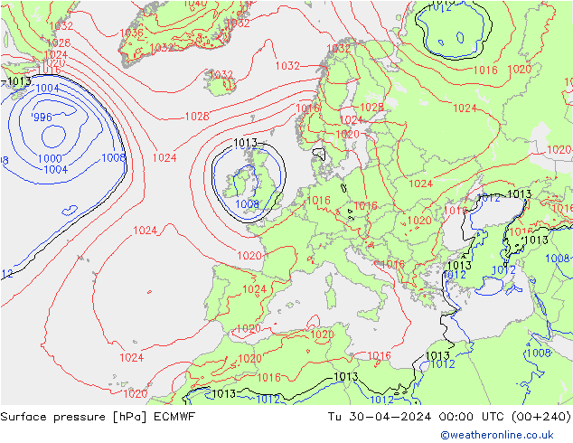 Luchtdruk (Grond) ECMWF di 30.04.2024 00 UTC